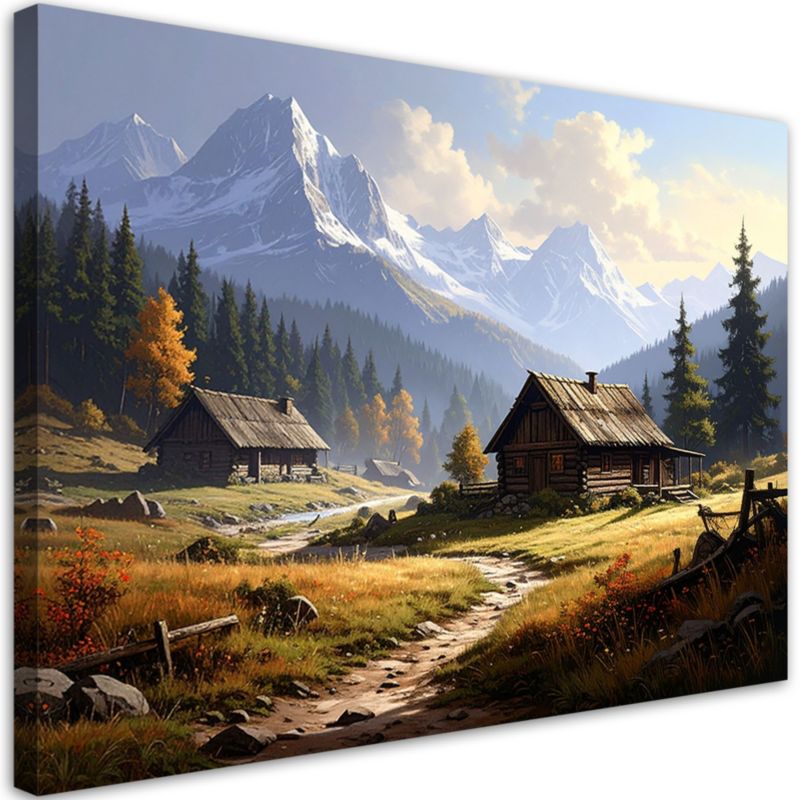 Obraz do salonu sypialni kuchni biura Feeby Krajobraz górski domki 45x30cm 1szt