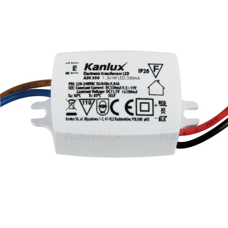 Zasilacz transformator do LED Kanlux moc od 1 do 3W output 12V DC stałonapięciowy IP20 - 1 szt