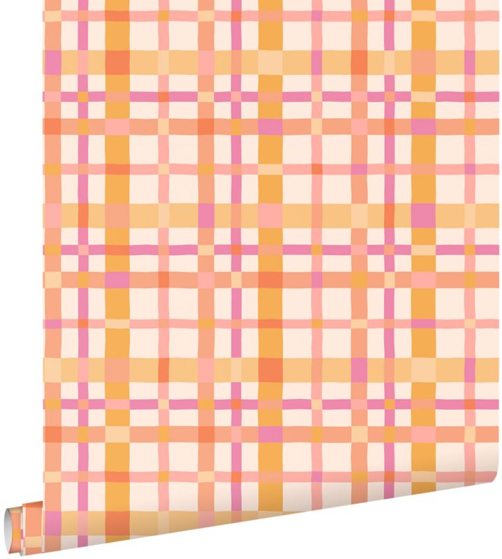 Tapeta ESTAhome sprawdź wzór fioletowymIpomarańczowym 50 x 900 cm - 1 rol.