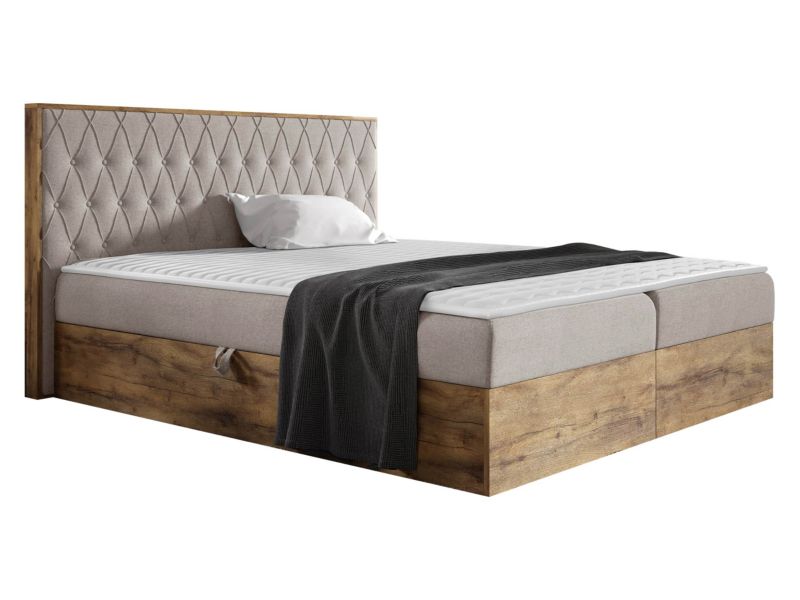 Łóżko kontynentalne MIRJAN 24 Wood 6 160x200 dąb lancelo/zimny beż 1 szt.