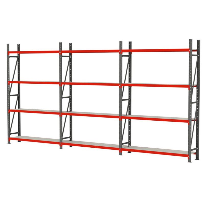 Regał metalowy magazynowy warsztatowy Mega-M FORTIS zestaw trzy moduły 12-półkowy 634x50x240cm 1szt.