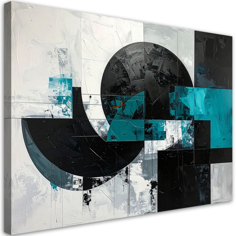 Obraz na płótnie Feeby Abstrakcyjne koła kształty turkusowy czarny, poziomy, ozdoba do sypialni, wzór 60124, 60x40 cm, 1 szt.