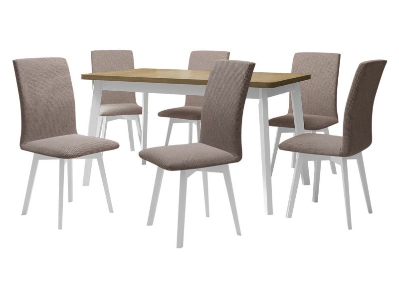 Zestaw DR24 MIRJAN 24 Stół rozkładany Oslo VI 80x140/180 + 6 krzeseł Luna 2 sonoma + biały + jasnobrązowa tapicerka 1 kpl.