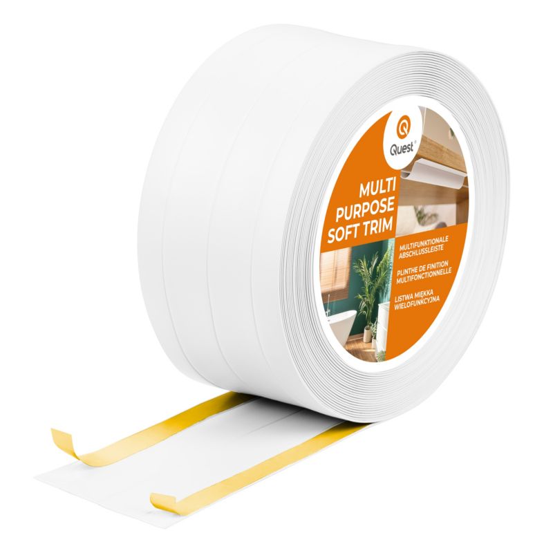 Listwa wykończeniowa samoprzylepna 4w1 PCV 95 mm QUEST, maskująca elastyczna listwa podłogowa - 5 m, biały, 1 szt.