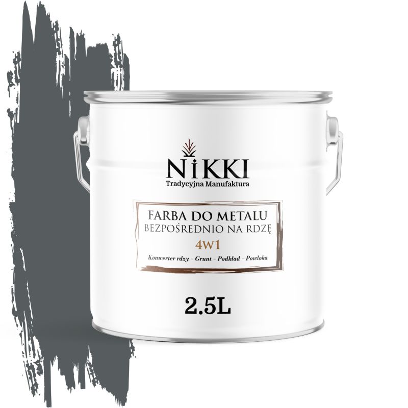 Farba do Metalu Antykorozyjna 4w1 NIKKI Szary bazaltowy RAL7012 Półmat 2.5L