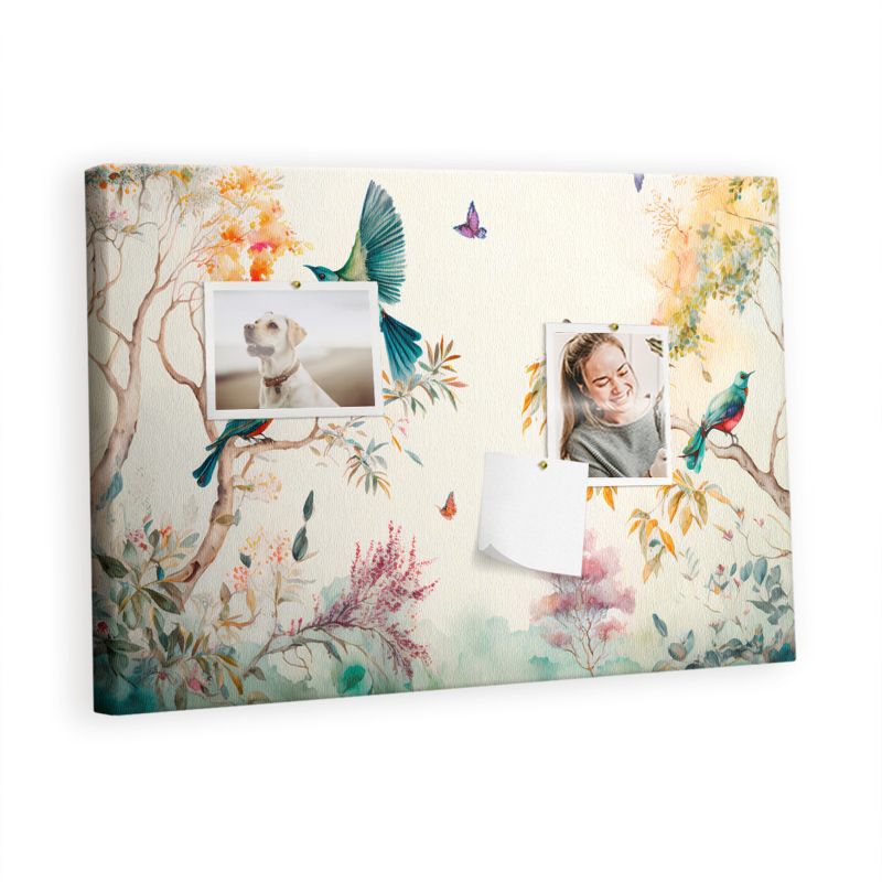 Tablica Korkowa Z Pinezkami Tulup 60x40 cm Kwiaty ptaki natura Organizer ścienny Pinezki metaliczne 1 kpl