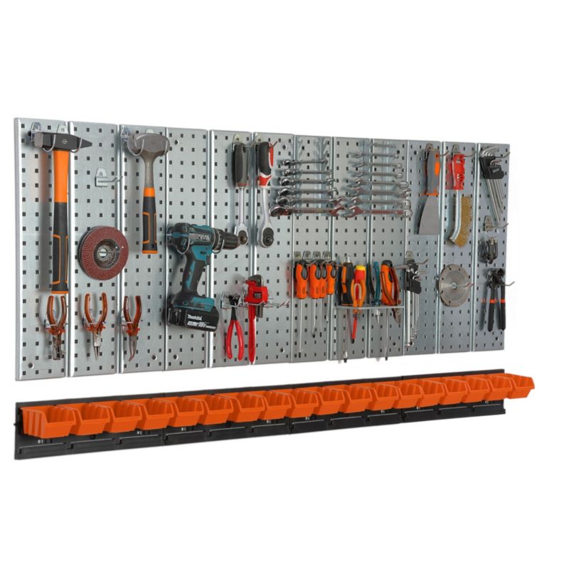 Metalowa tablica narzędziowa botle 1560 x 713 mm ścianka 18 kuwet warsztat garaż haki uchwyty