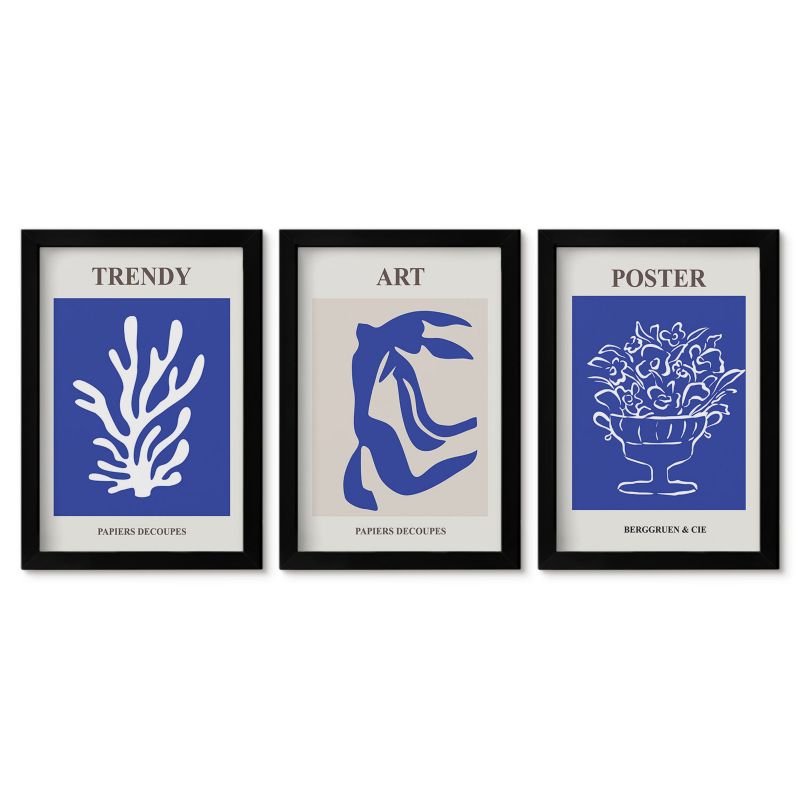 Zestaw 3 obrazów w czarnej ramie Tulup 20x30 cm Abstrakcyjne postery Matisse Małe obrazy do kuchni w ramie 1 kpl