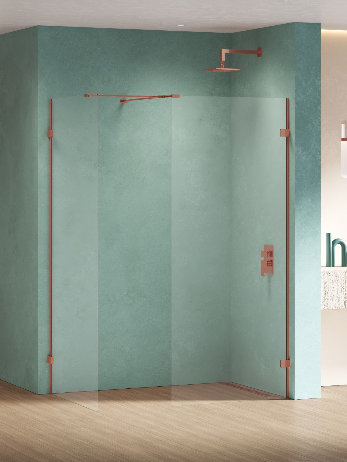 New Trendy Eventa Copper Shine kabina prysznicowa walk-in 130x100 cm miedź połysk/szkło przezroczyste EXK-6573