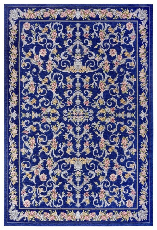 Dywan Hanse Home 150x220cm, niebieski w kolorowy wzór, klasyczny, antypoślizgowy, płasko tkany, do salonu, 1 szt.