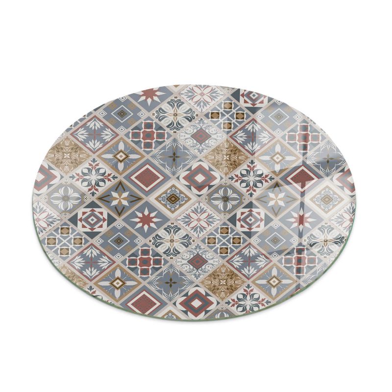 Szklany Blat ArtPrintCave fi90 cm Wzór mozaikowy z ornamentami Stolik Nocny Sypialnia Szklany Design 1 szt.