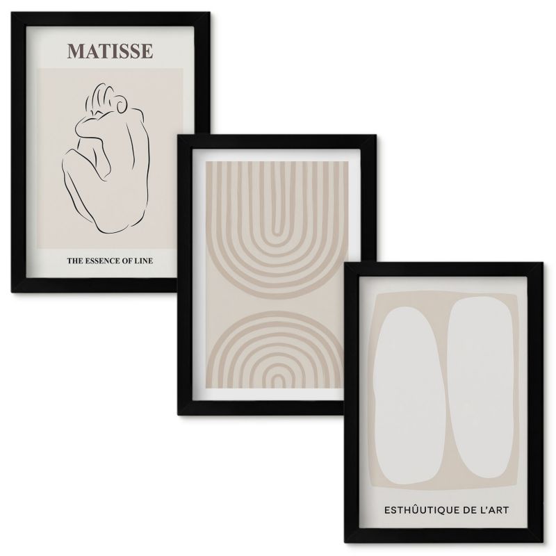 Obraz Ścienny Zestaw Wallfluent Stylowe linie minimalistyczne Czarna rama 20x30cm 3 szt.