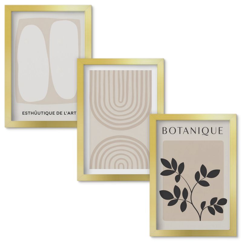 Tryptyk w Ramie Wallfluent Boho delikatne postery roślinne Złota rama 20x30cm 3 szt.