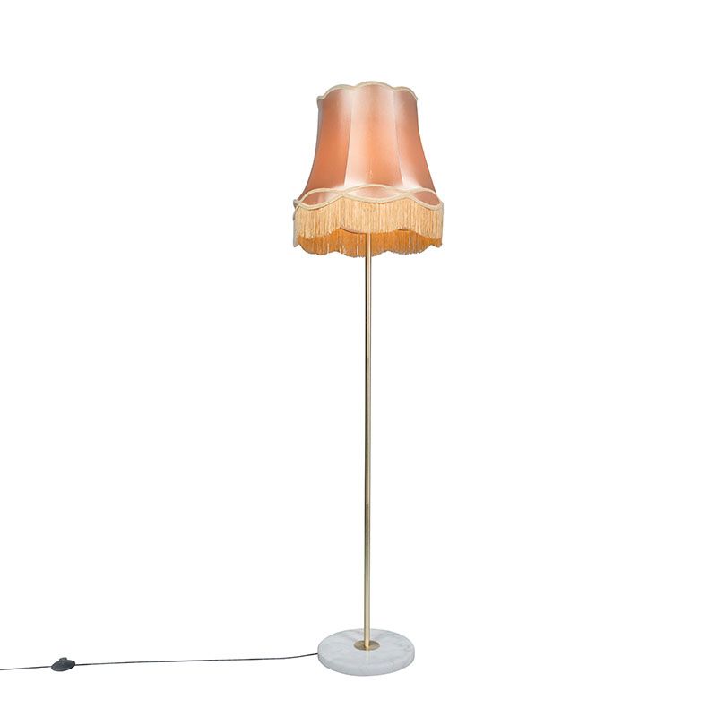Retro lampa podłogowa z kloszem Qazqa Kaso 175 gold okrągły max 60W kompatybilny z żarówką LED E27 IP20 1 szt.