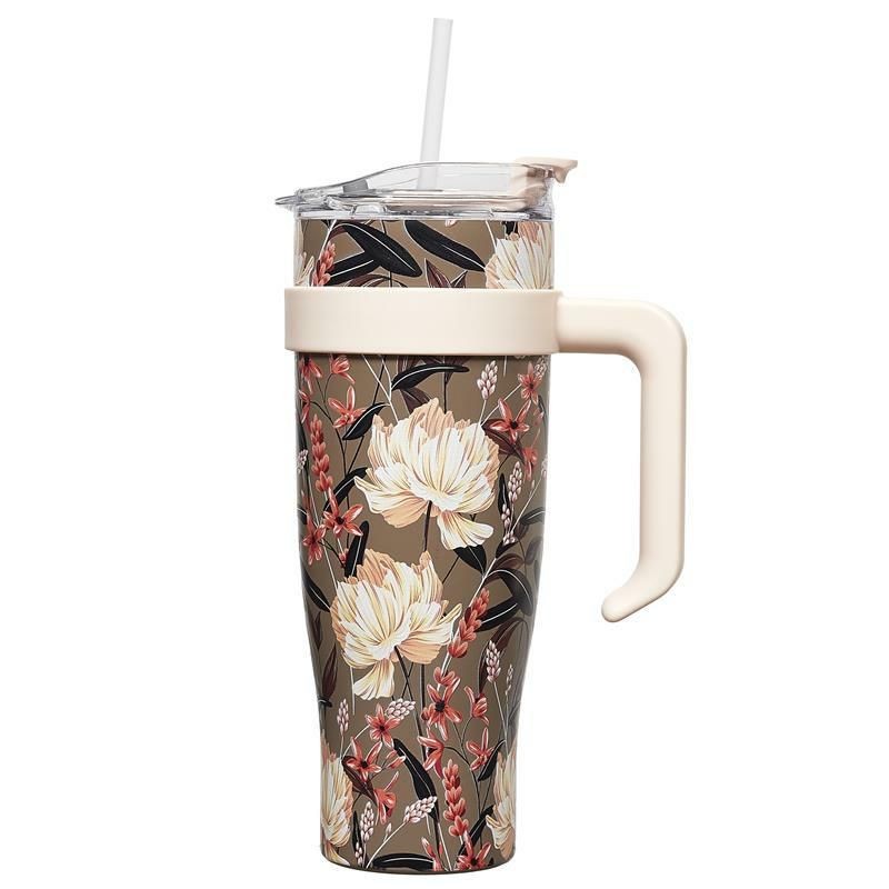 Kubek termiczny do kawy z uchwytem Fleur INTESI beżowy stal nierdzewna 1,2 l 1 szt.
