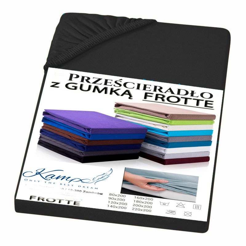 Prześcieradło gumka frotta KAM-POL bawełna premium 200x210 czarny 1 szt.