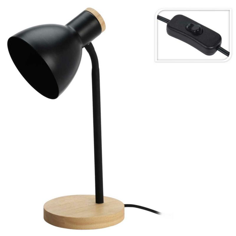 Lampa stołowa H&S Decoration czarna na drewnianej podstawie 1 szt.