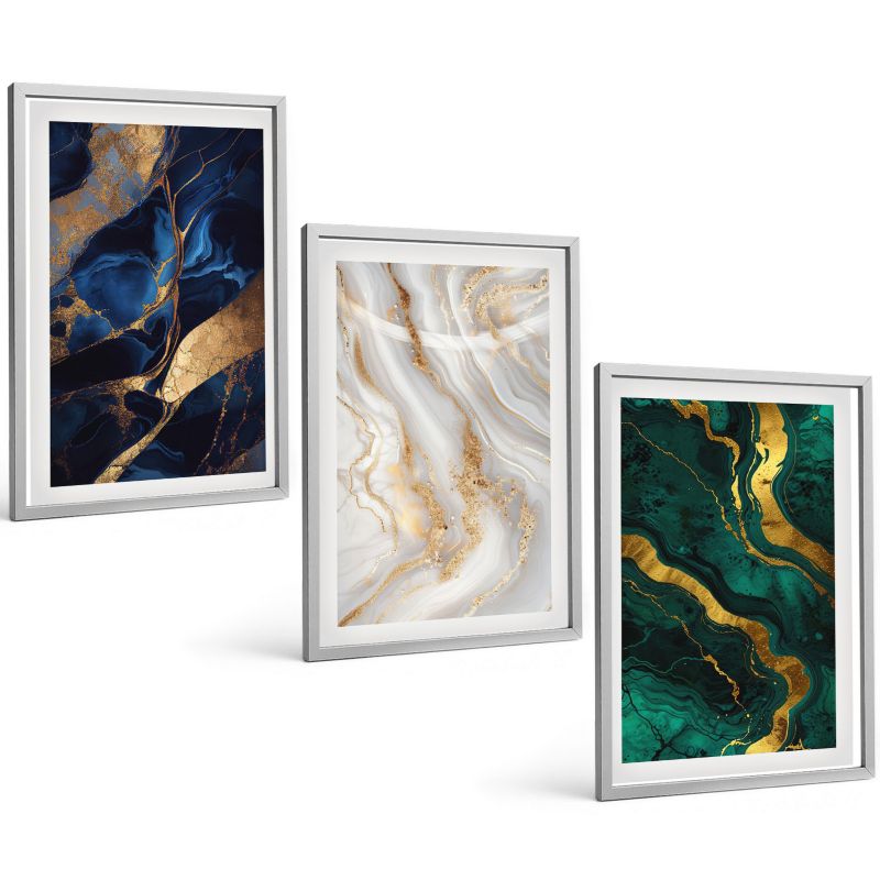 Zestaw Obrazów 3 Częściowy ArtPrintCave Srebrne Ramki 40x60 cm Dekoracja do Sypialni Abstrakcyjne wzory 1 kpl.