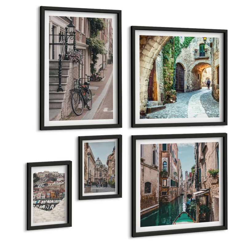 Komplet 5 Obrazów ArtPrintCave (2x50x50+2x20x30+40x60cm) Czarna rama Kwiatowe kompozycje róż biel 1 kpl.