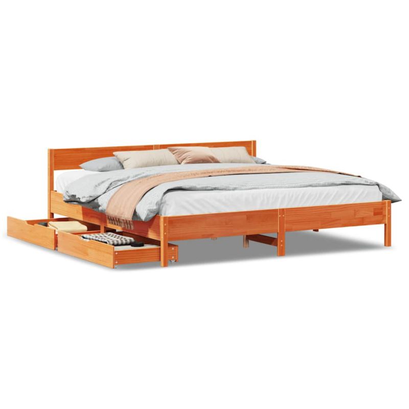 Łóżko Drewniane WaszeMeble z Szufladami 200x200 cm Brązowe WM-3301739 1 szt.