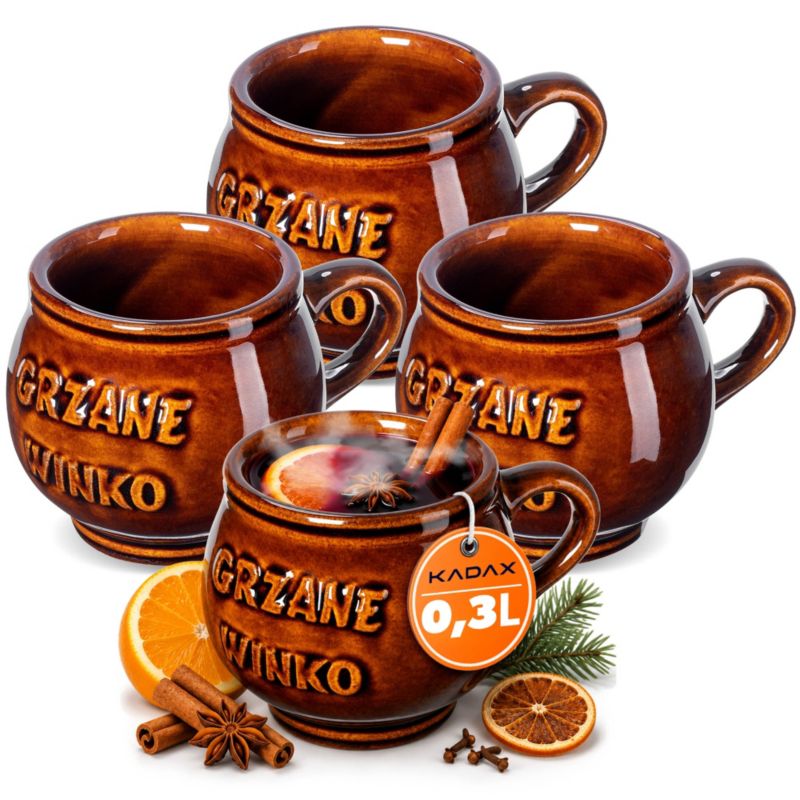 Kubki KADAX Do Grzańca Wina 300ml Kamionkowe Brązowy 4 szt.