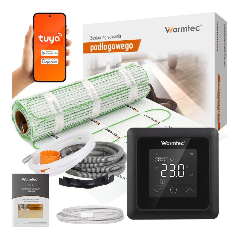 Mata grzewcza grzejna pod płytki Warmtec Wi-Fi 12m² 100W/m² zestaw czarny regulator DSE-120/ZTS 1szt.