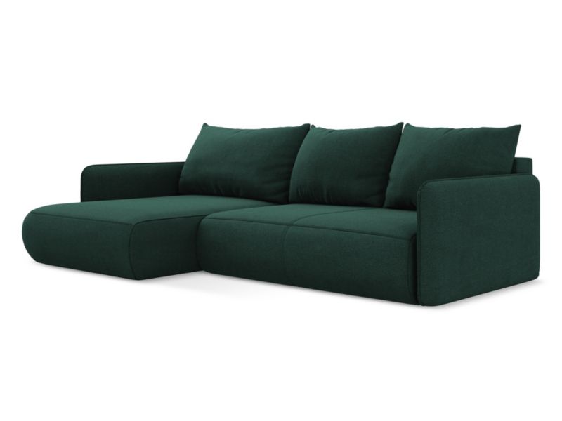 Narożnik lewostronny z funkcją spania LaMiaSofa PALERMO z tkaniny strukturalnej 240x148 cm butelkowa zieleń 1 szt.