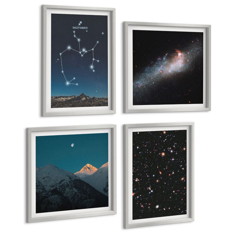 Komplet 4 Obrazów ArtPrintCave (2x50x50+2x40x60cm) Srebrna rama Galaktyki konstelacje kosmos Strzelec 1 kpl.