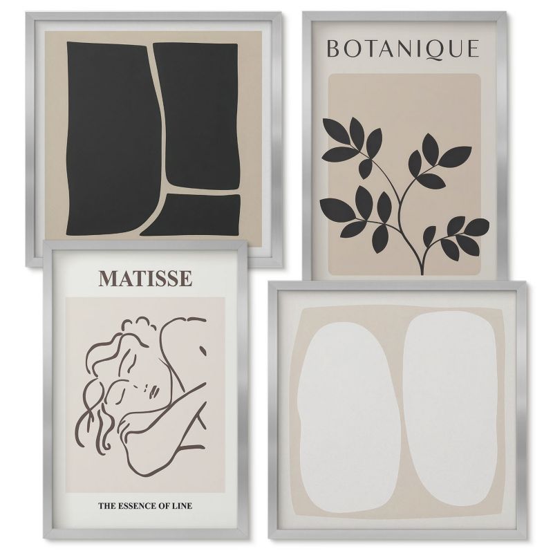 Obraz Ścienny Zestaw Wallfluent Stylowe obrazy roślinne Matisse Srebrna rama 4 szt.