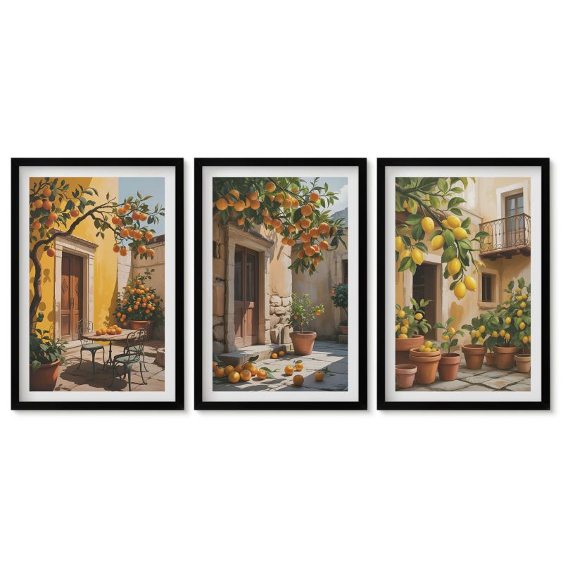 Zestaw 3 obrazów w czarnych ramach Tulup 40x60 cm Owoce cytrusowe Obrazy do kuchni w ramie 1 kpl
