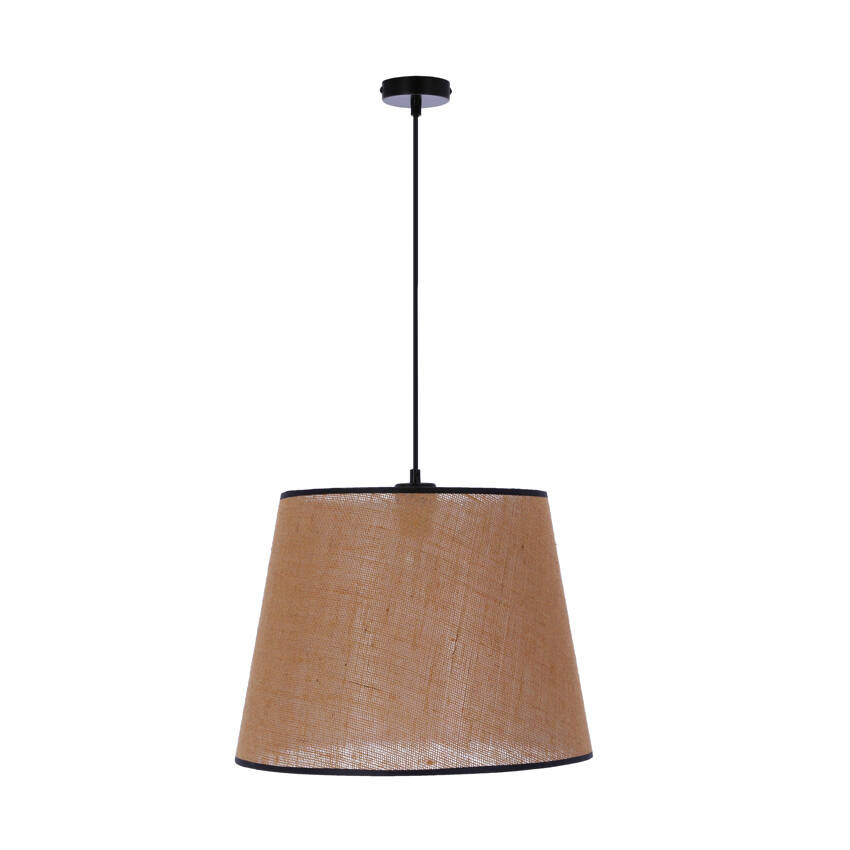 Czarna lampa wisząca do salonu Jutland z abażurem beżowym