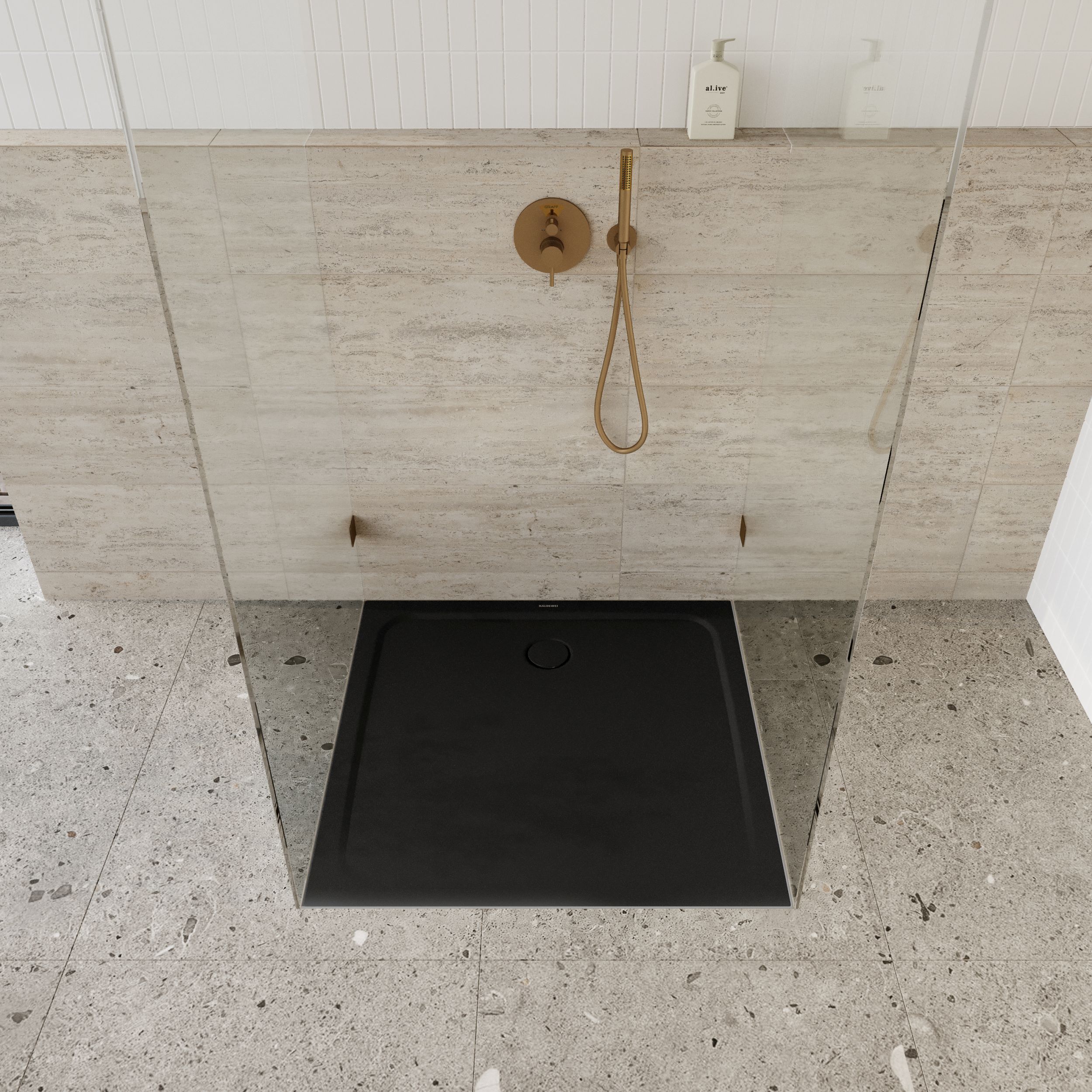 Kaldewei Cayonoplan brodzik 90x90 cm kwadratowy model 2254-5 z obniżonym nośnikiem styropianowym czarny mat 361447980676