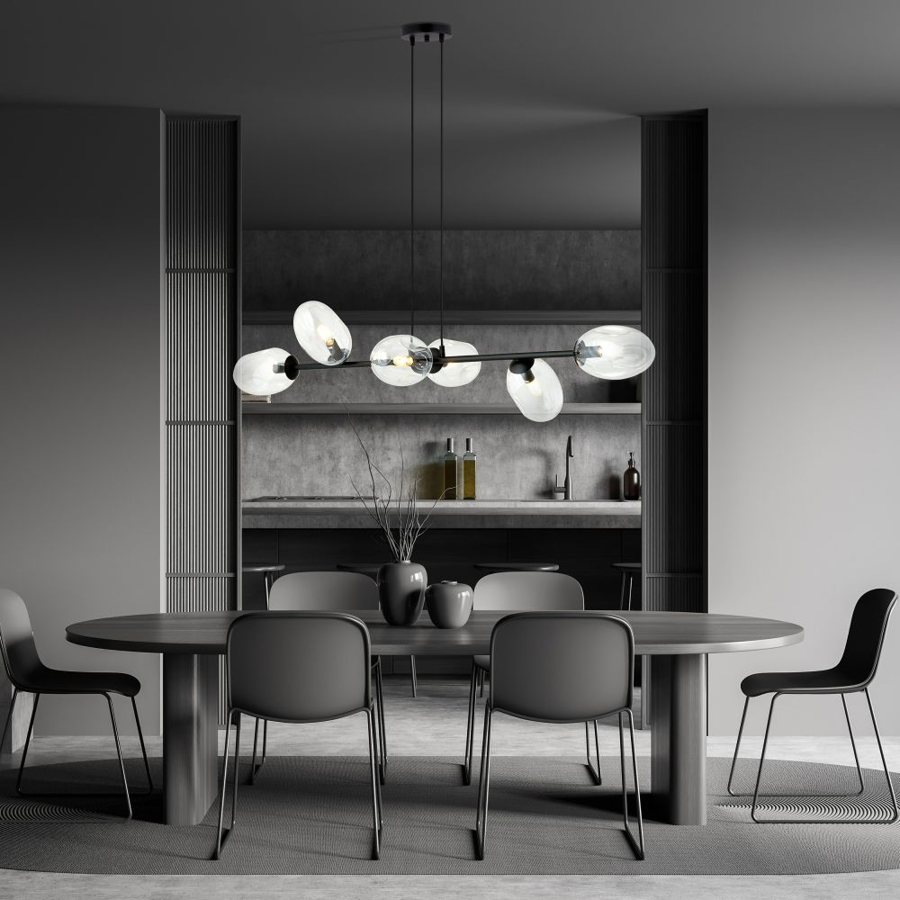 Emibig Pandora lampa wisząca 6x10 W czarny/szkło przezroczyste 1262/6