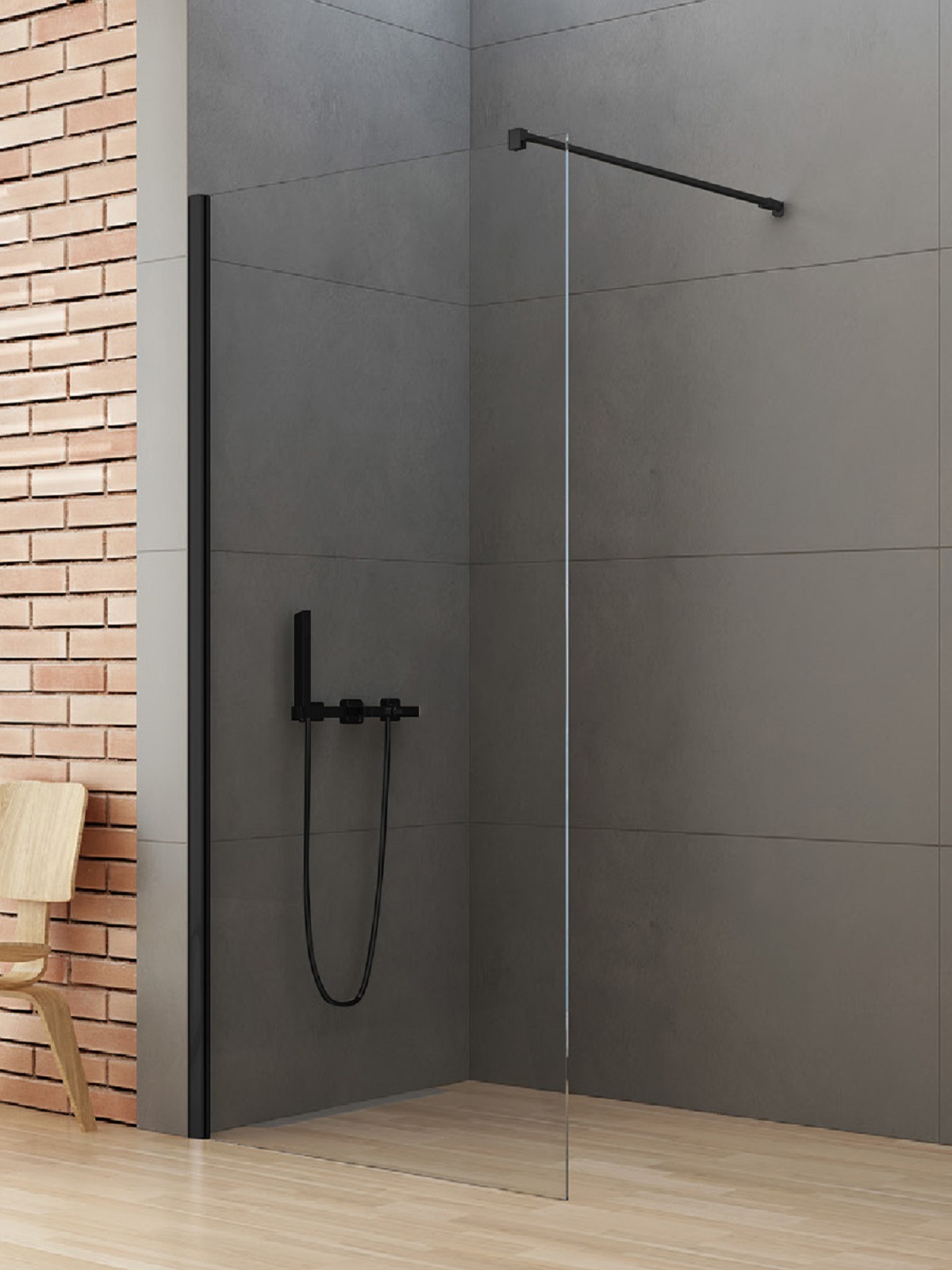 New Trendy New Soleo Black ścianka prysznicowa walk-in 80 cm czarny mat/szkło przezroczyste K-0768-WP