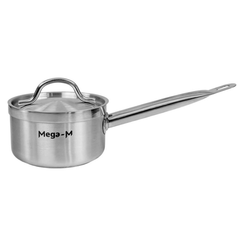 Rondel uniwersalny gastronomiczny wysoki z pokrywką ze stali nierdzewnej Mega-M PRO 1,3l 14x8,5 cm 1szt.