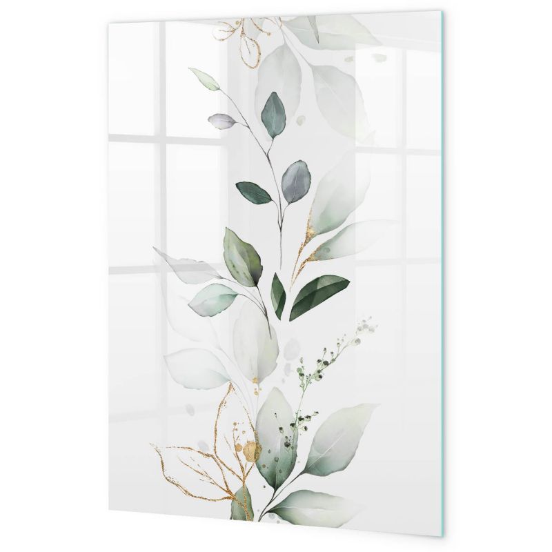 Szklana Tablica Do Pisania Magnetyczna Tulup 60x90 cm Pęd roślin listki akwarela Planer ścienny Czarny marker 1 kpl