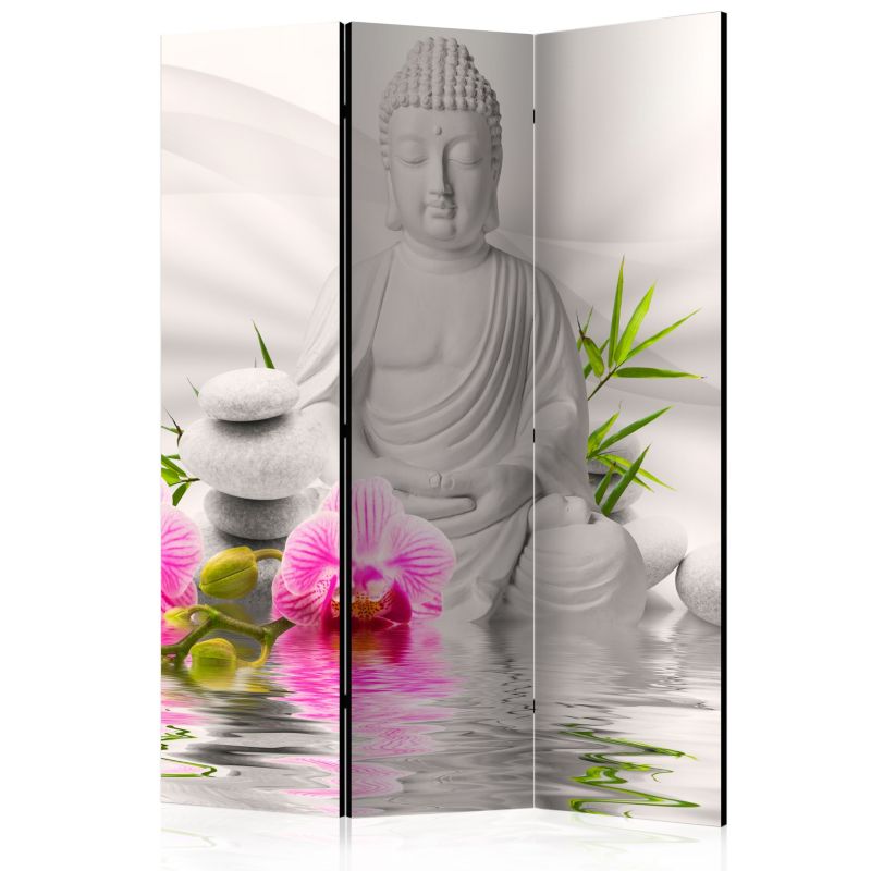 Parawan Muralo Dwustronny Budda Modlitwa Orchidea Kwiat Natura 135x172 cm 1 szt.