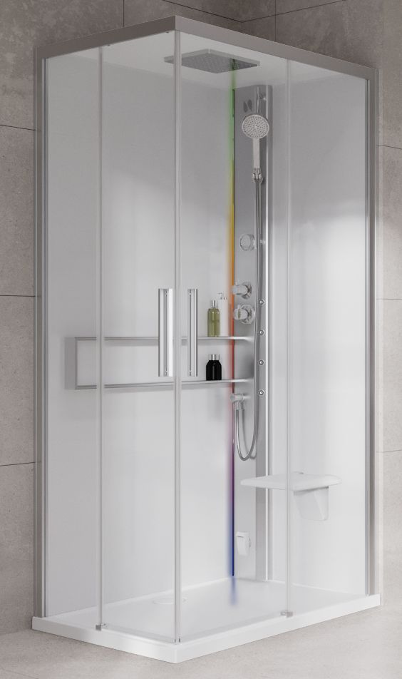 Novellini Glax 2 2.0 A kabina z hydromasażem 90x70 cm prawa parowa z brodzikiem srebrna G22A9079DT5-1BB