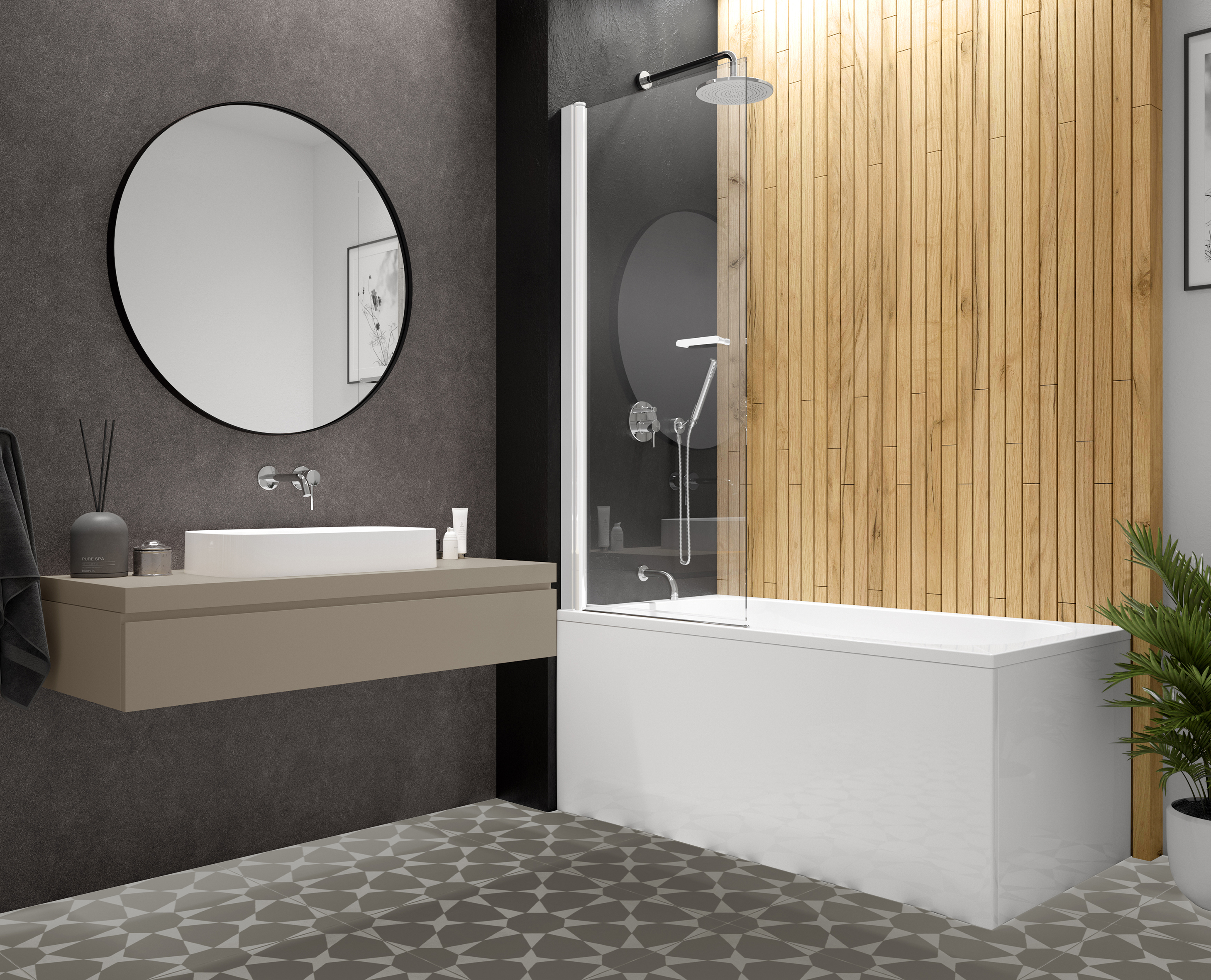 Sanplast Exa Line parawan nawannowy 70 cm 1-częściowy biały mat/szkło przezroczyste 600-540-1040-24-401