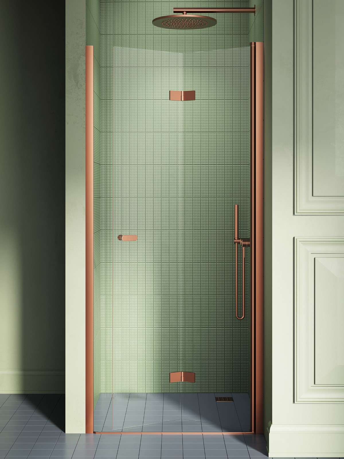New Trendy New Soleo Copper Brushed drzwi prysznicowe 90 cm składane miedź szczotkowana/szkło przezroczyste D-0504A