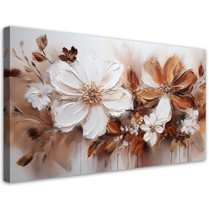 Obraz na płótnie Feeby Brązowo Białe Kwiaty Natura 100x50cm 1szt