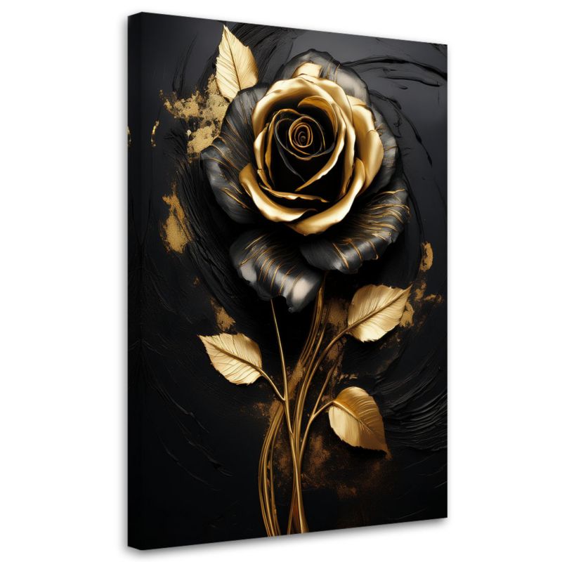 Obraz na płótnie Feeby Róża Kwiat Złoto Czarny Glamour 80x120cm 1szt