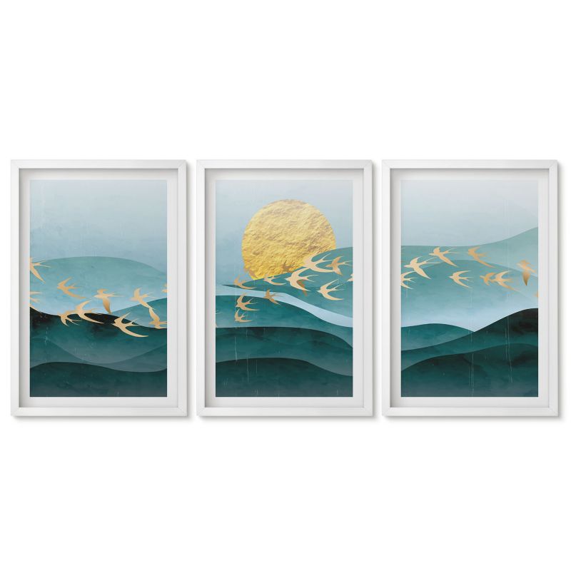 Zestaw 3 obrazów w białej ramie Tulup 40x60 cm Abstrakcyjne pejzaże słońca Galeria ścienna 1 kpl