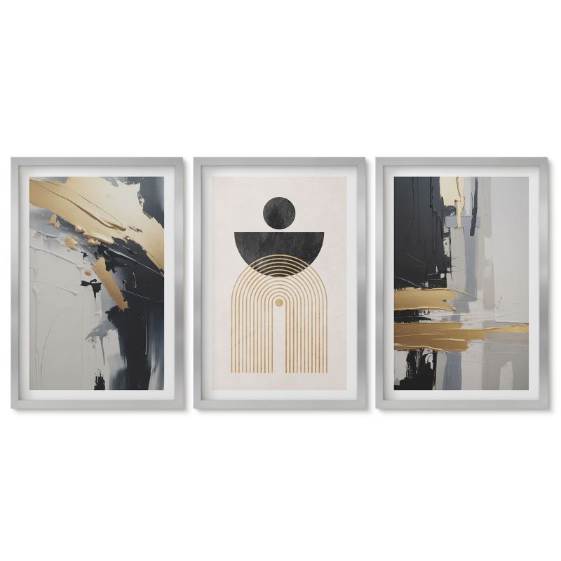 Seria obrazów 3 sztuki Tulup 40x60 cm Geometria abstrakcyjna elegancja Obrazy w srebrnej ramie 1 kpl