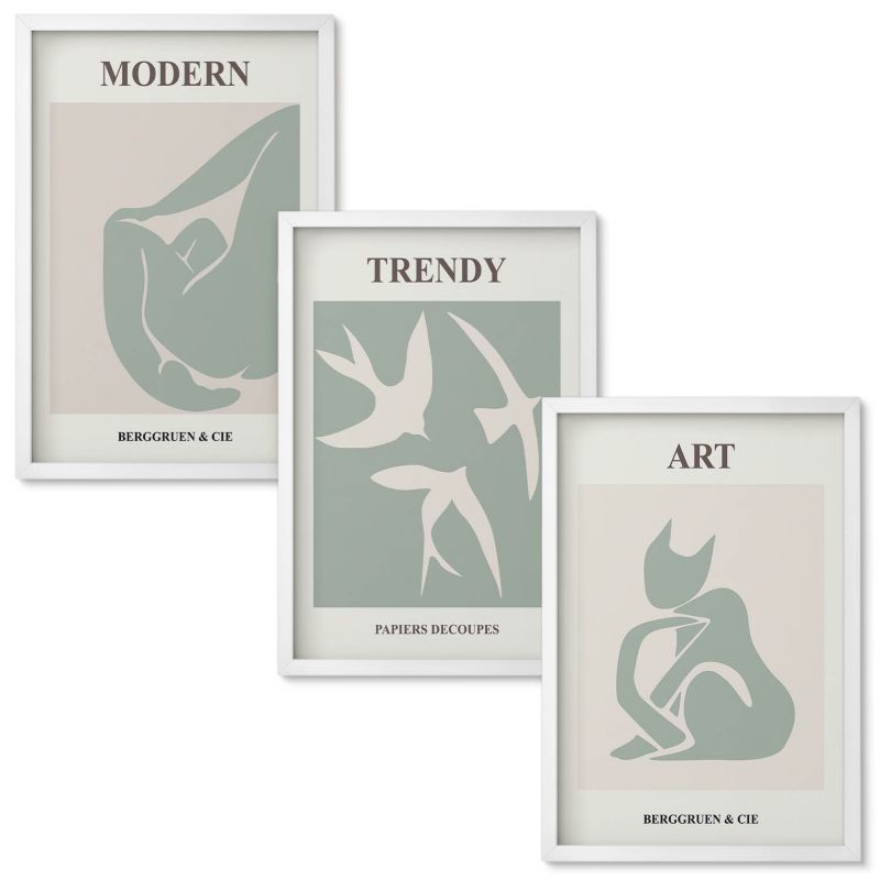 Zestaw obrazów Wallfluent Matisse abstrakcyjne figury Biała rama 40x60 cm 3 szt.
