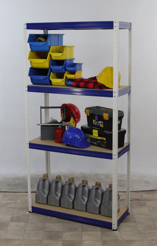 Regał metalowy MODO24 magazynowy garażowy biało-niebieski helios 180x75x50cm 4 półki po 275 kg 1 szt.