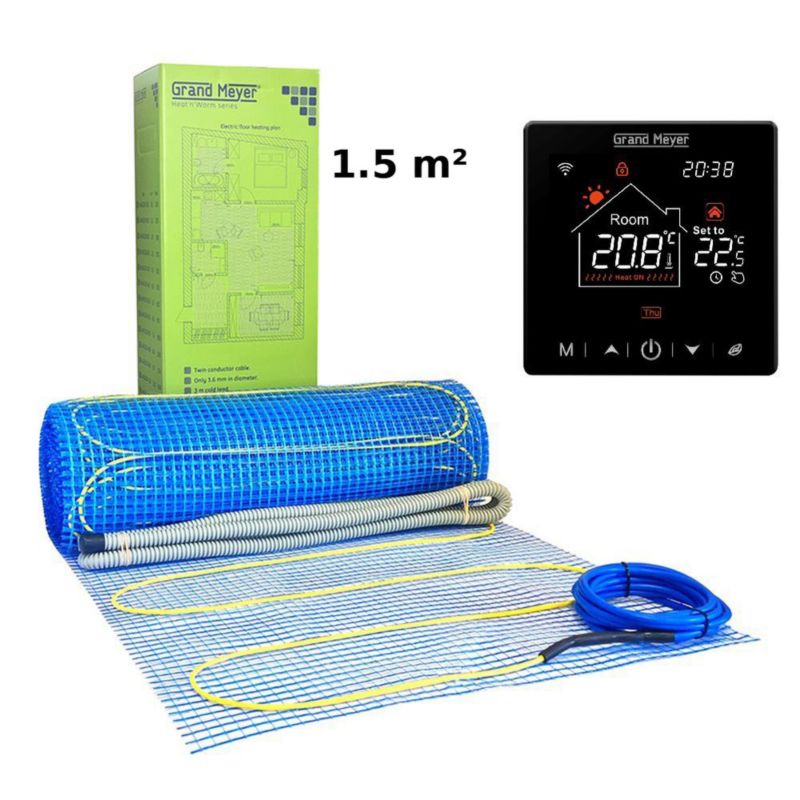 Zestaw Mata grzewcza 1.5 m² 170 W/m² + Termostat Wi-Fi programowalny SN-20, 1 szt.