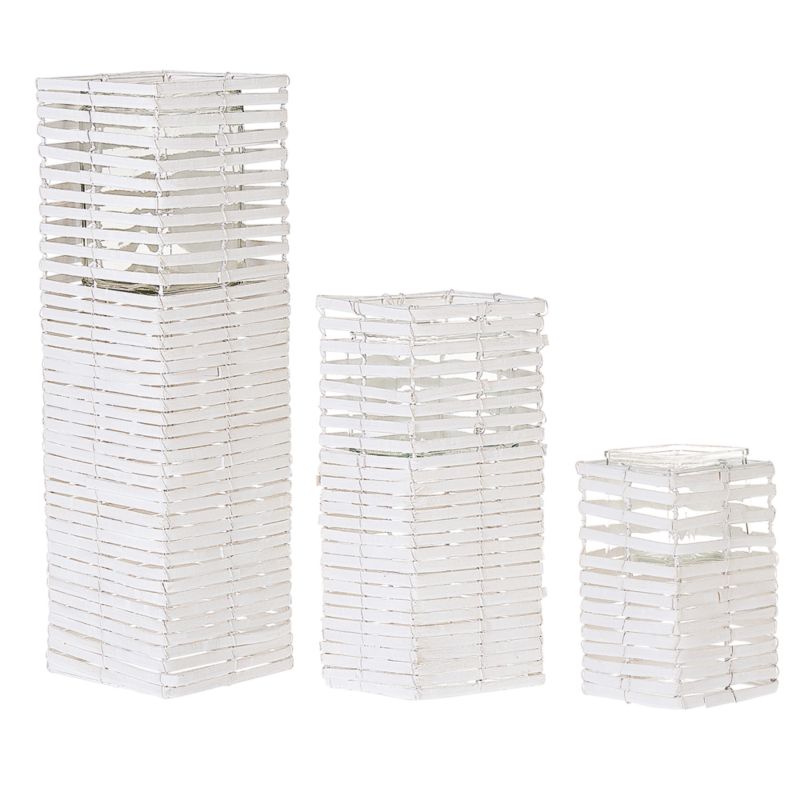 Zestaw 3 świeczników Marola Drewno topolowe 54/34/20 cm Biały 1 kpl