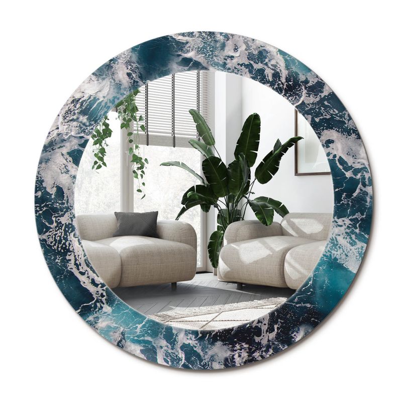 Stylowe okrągłe lustro ścienne z nadrukiem Wallfluent fi80 cm Burzliwe morze 1 szt.