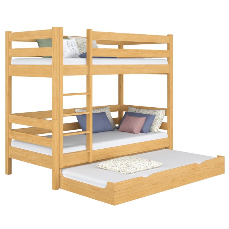 Drewniane łóżko N-WOOD piętrowe z szufladą na materac N01 sosna naturalna 80x180 1szt.